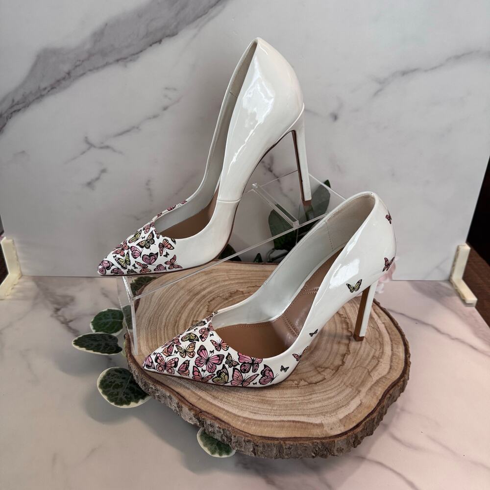 ALDO Lala Pointed Toe Stiletto Pump in White Butterfly Multicolor, Womens 7.5 - Picture 5 of 8
